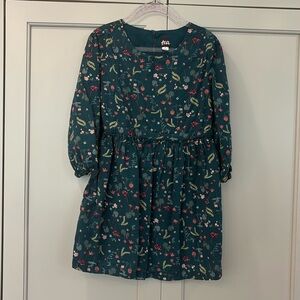 Tea brand forest green woodland dress long sleeves, button back
